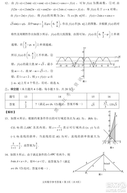 云南师范大学附属中学2022届高三高考适应性月考卷八文科数学试卷及答案