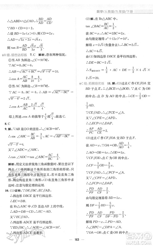 安徽教育出版社2022新编基础训练九年级数学下册人教版答案 安徽教育出版社2022新编基础训练九年级数学下册人教版答案