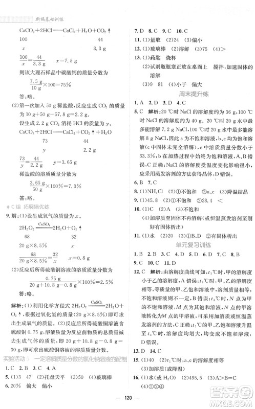 安徽教育出版社2022新编基础训练九年级化学下册人教版答案