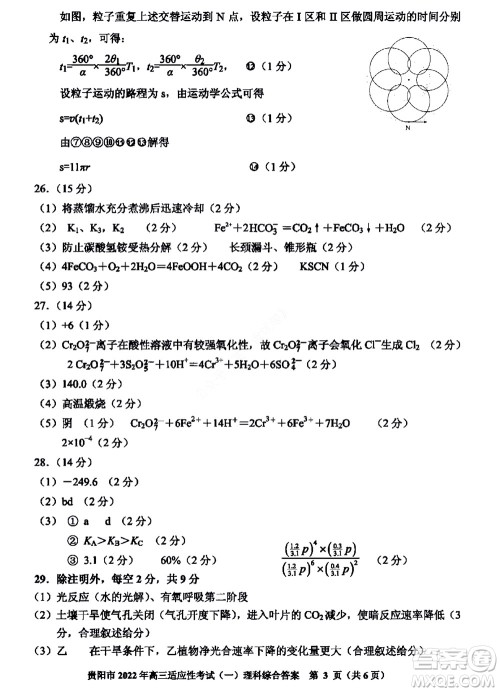 贵阳铜仁六盘水市2022年高三适应性考试一理科综合试题及答案