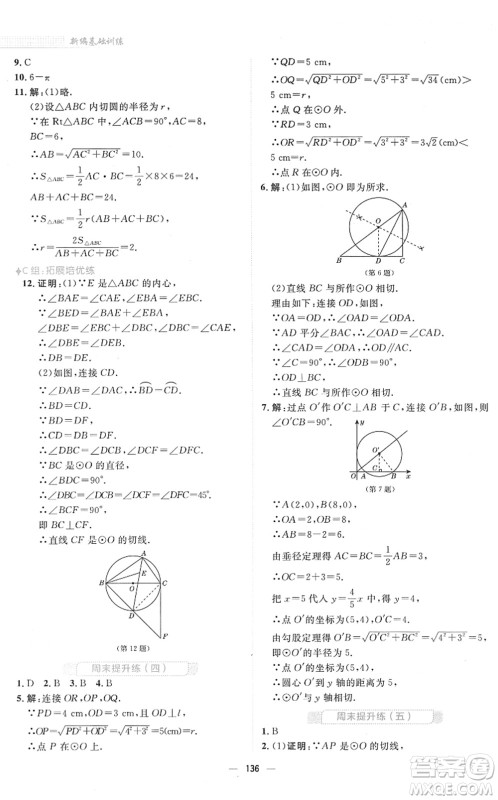 安徽教育出版社2022新编基础训练九年级数学下册通用版S答案