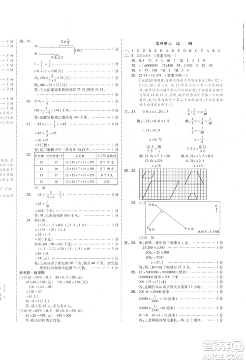 天津人民出版社2022全品小复习六年级数学下册苏教版江苏专版参考答案