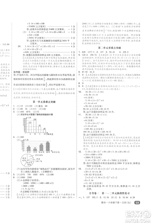 天津人民出版社2022全品小复习六年级数学下册苏教版江苏专版参考答案