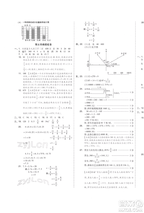 天津人民出版社2022全品小复习六年级数学下册苏教版江苏专版参考答案