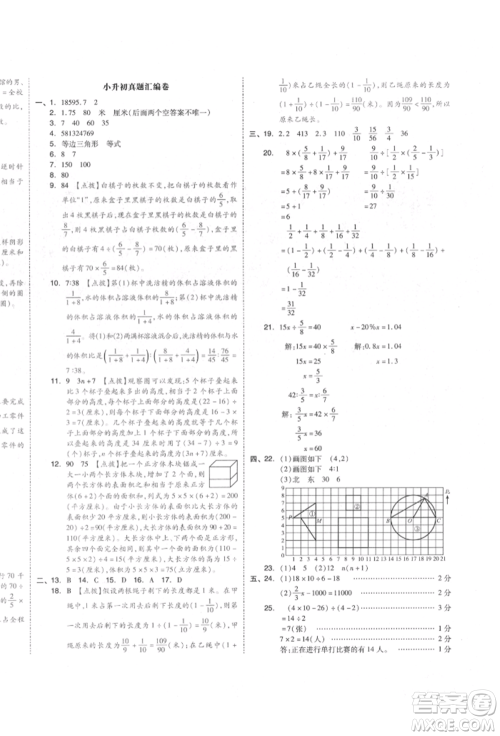 天津人民出版社2022全品小复习六年级数学下册苏教版江苏专版参考答案