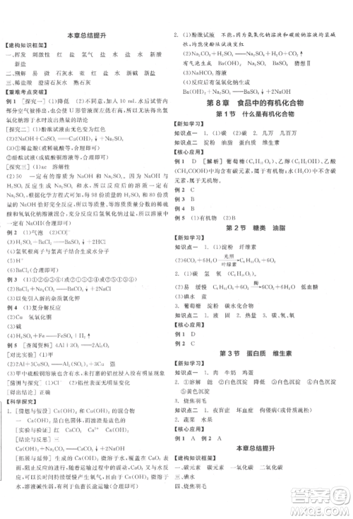 阳光出版社2022全品学练考听课手册九年级化学下册沪教版参考答案 阳光出版社2022全品学练考听课手册九年级化学下册沪教版参考答案