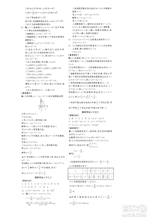 阳光出版社2022全品学练考作业手册九年级数学下册北师大版参考答案