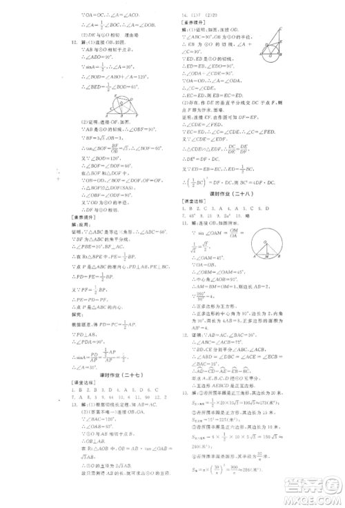 阳光出版社2022全品学练考作业手册九年级数学下册北师大版参考答案