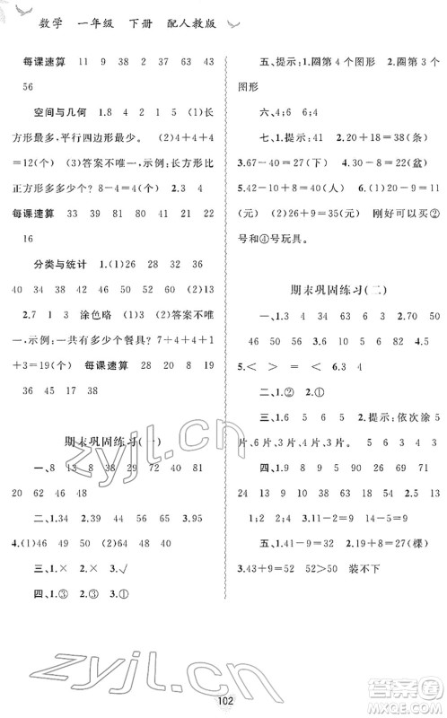 广西教育出版社2022新课程学习与测评同步学习一年级数学下册人教版答案 广西教育出版社2022新课程学习与测评同步学习一年级数学下册人教版答案