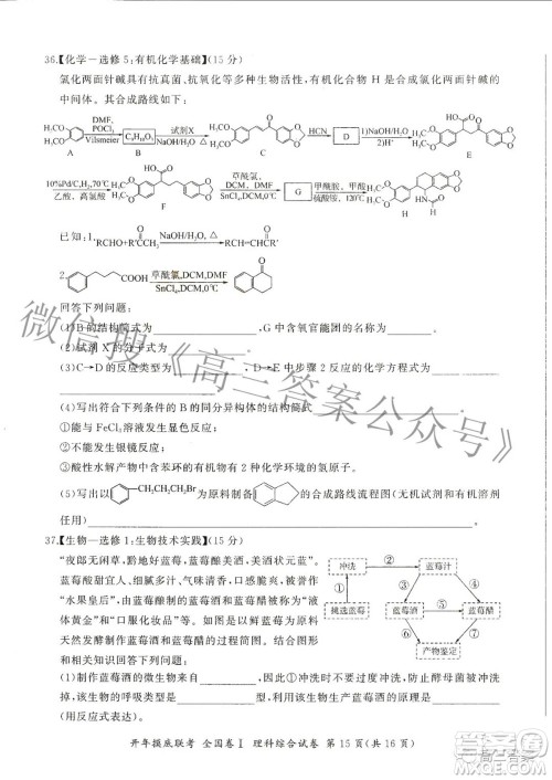 百师联盟2022届高三开年摸底联考全国卷1理科综合试题及答案