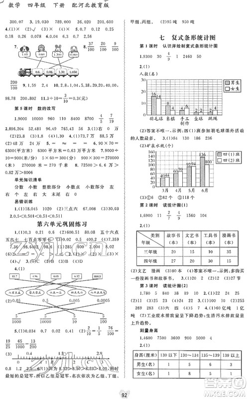 广西教育出版社2022新课程学习与测评同步学习四年级数学下册河北教育版答案