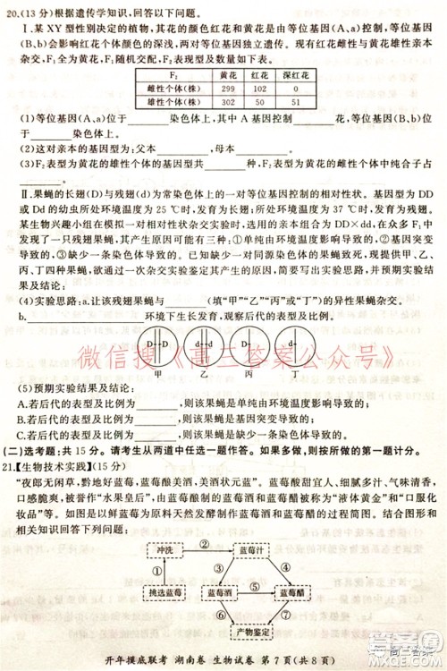 百师联盟2022届高三开年摸底联考湖南卷生物试题及答案 百师联盟2022届高三开年摸底联考湖南卷生物试题及答案