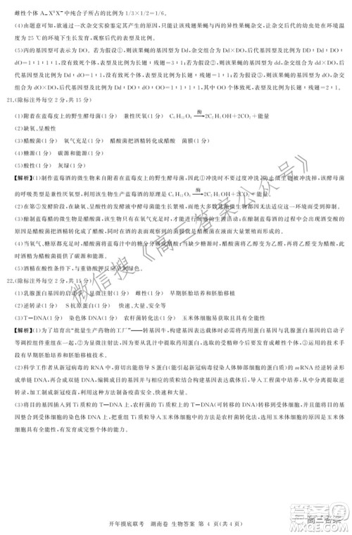 百师联盟2022届高三开年摸底联考湖南卷生物试题及答案 百师联盟2022届高三开年摸底联考湖南卷生物试题及答案