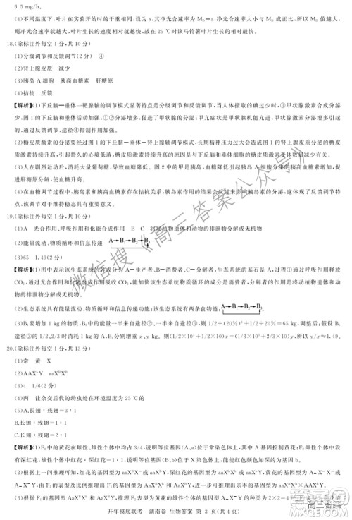 百师联盟2022届高三开年摸底联考湖南卷生物试题及答案 百师联盟2022届高三开年摸底联考湖南卷生物试题及答案