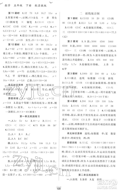 广西教育出版社2022新课程学习与测评同步学习五年级数学下册苏教版答案 广西教育出版社2022新课程学习与测评同步学习五年级数学下册苏教版答案