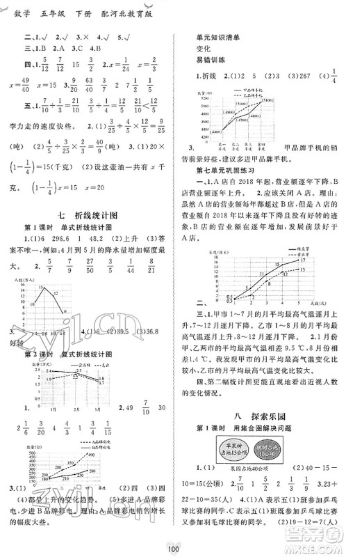 广西教育出版社2022新课程学习与测评同步学习五年级数学下册河北教育版答案
