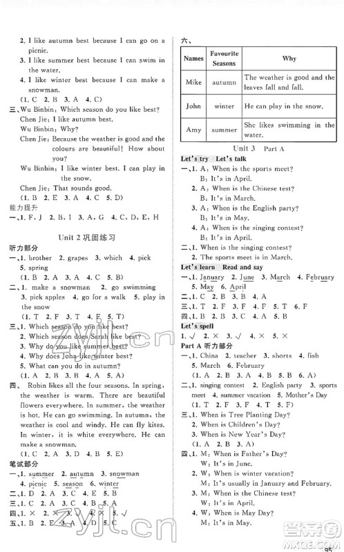 广西教育出版社2022新课程学习与测评同步学习五年级英语下册人教版答案