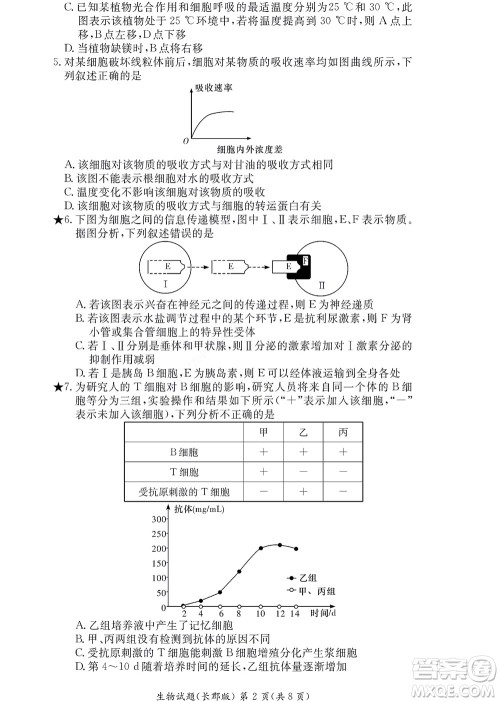 湖南长郡中学2022年高二年级寒假作业检测生物试题及答案
