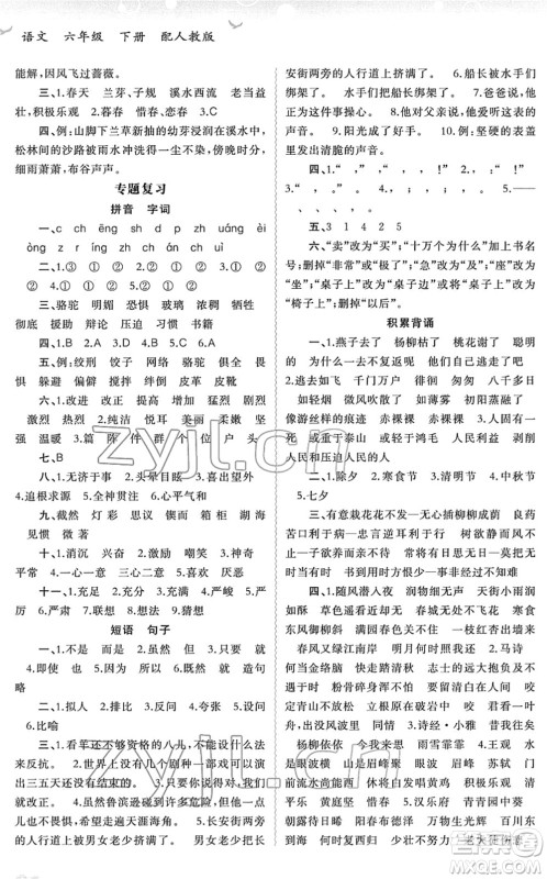 广西教育出版社2022新课程学习与测评同步学习六年级语文下册人教版答案