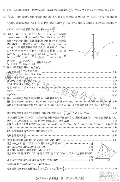 2022年山西金太阳2月联考高三文科数学试题及答案 2022年山西金太阳2月联考高三文科数学试题及答案