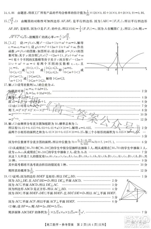 2022年山西金太阳2月联考高三文科数学试题及答案