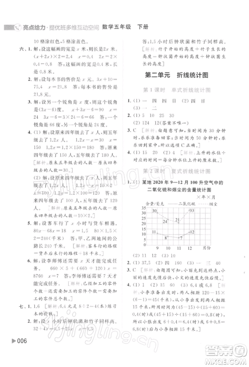 北京教育出版社2022亮点给力提优班多维互动空间五年级数学下册苏教版参考答案