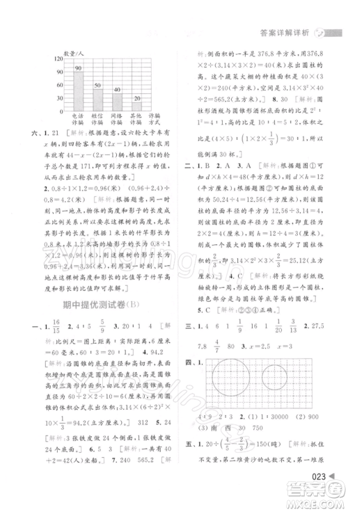 北京教育出版社2022亮点给力提优班多维互动空间六年级数学下册苏教版参考答案