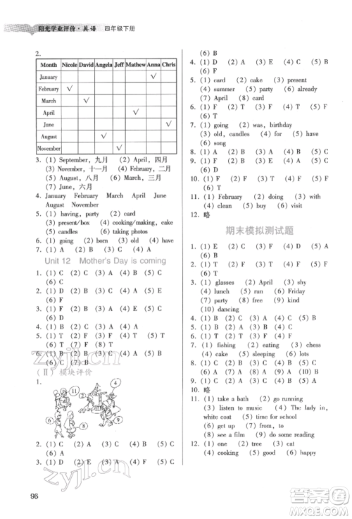 广州出版社2022阳光学业评价四年级英语下册教科版参考答案 广州出版社2022阳光学业评价四年级英语下册教科版参考答案