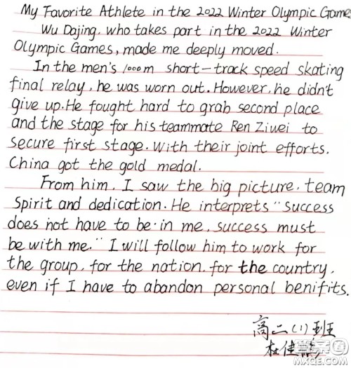 My favorite athlete in 2022  Olympic Games英语作文范文5篇