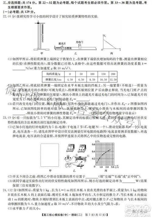 九师联盟2021-2022学年高三核心模拟卷中理科综合二试题及答案