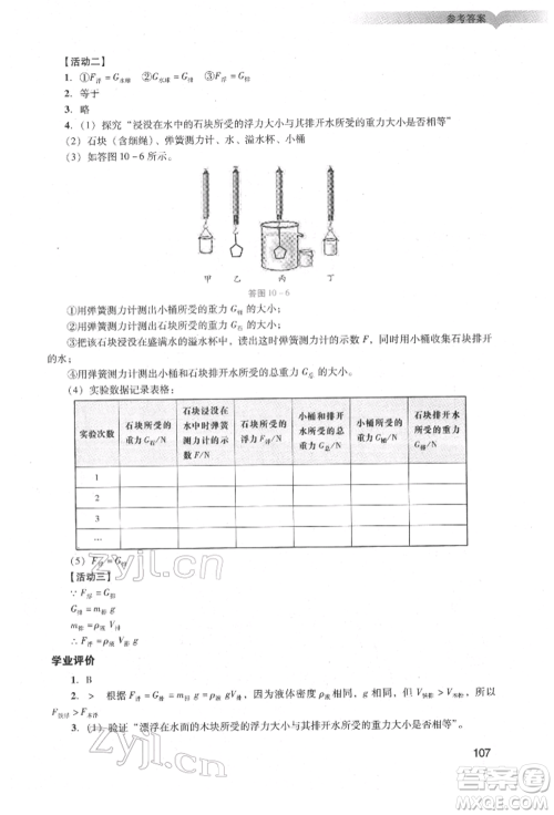 广州出版社2022阳光学业评价八年级物理下册人教版参考答案