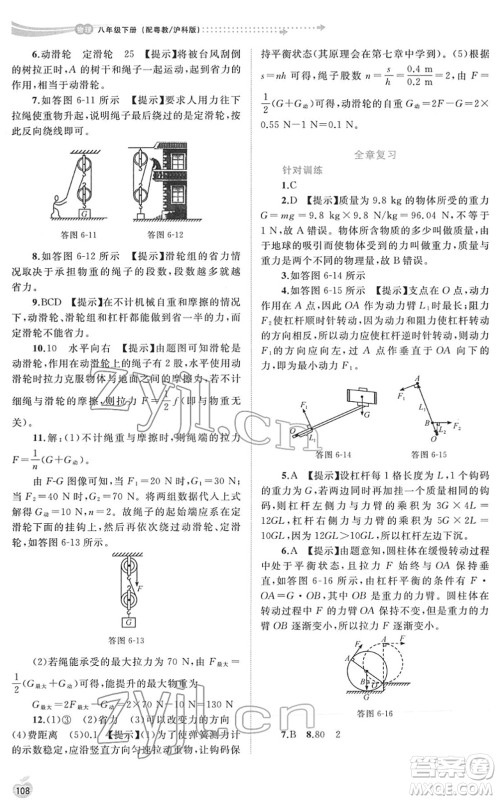 广西教育出版社2022新课程学习与测评同步学习八年级物理下册粤教沪科版答案