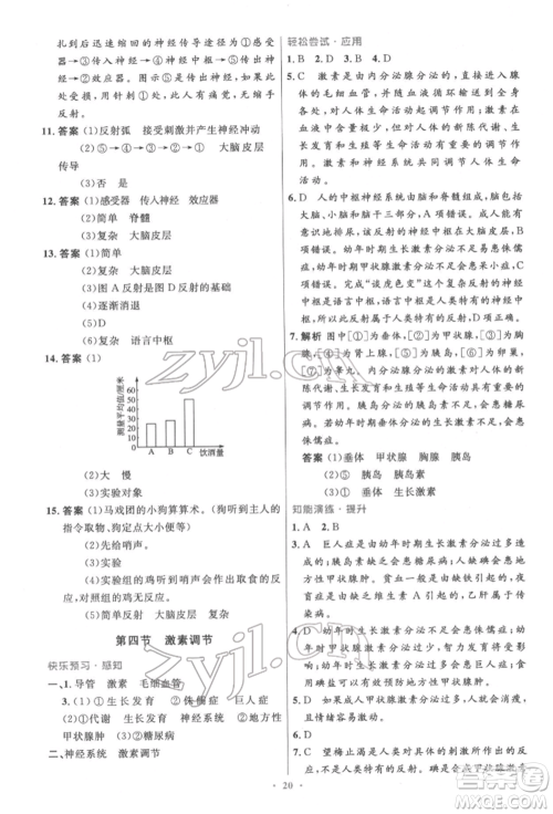 人民教育出版社2022初中同步测控优化设计七年级生物下册人教版精编版参考答案 人民教育出版社2022初中同步测控优化设计七年级生物下册人教版精编版参考答案