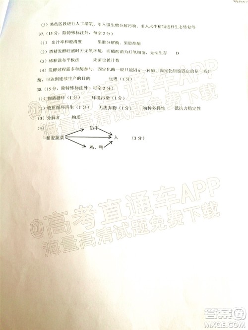 昆明市第一中学2022届高中新课标高三第七次高考仿真模拟理科综合试题及答案