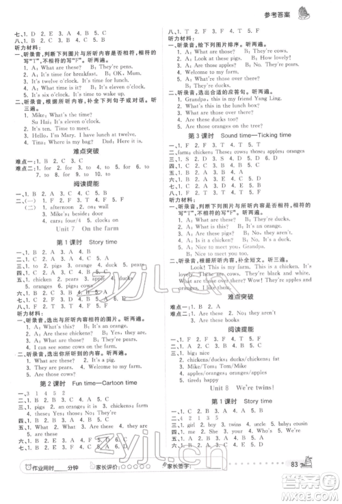 云南科技出版社2022智慧翔夺冠小状元课时作业本三年级英语下册译林版参考答案