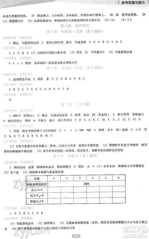 辽海出版社2022新课程物理能力培养八年级下册人教版D版大连专用答案