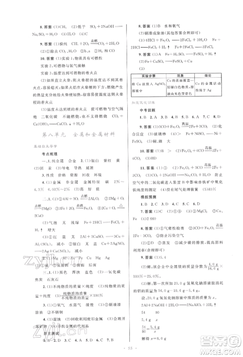 人民教育出版社2022初中总复习优化设计九年级化学人教版参考答案