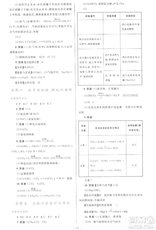 人民教育出版社2022初中总复习优化设计九年级化学人教版参考答案