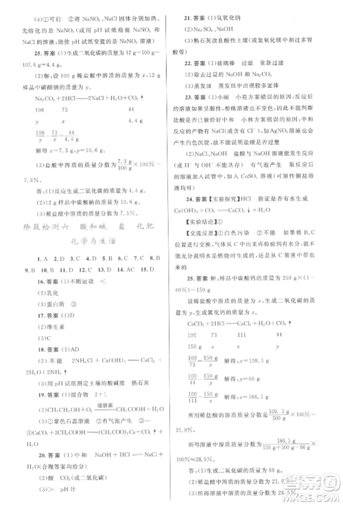 人民教育出版社2022初中总复习优化设计九年级化学人教版参考答案