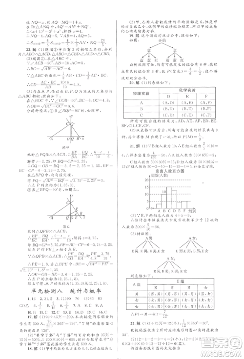 人民教育出版社2022初中总复习优化设计九年级数学人教版参考答案