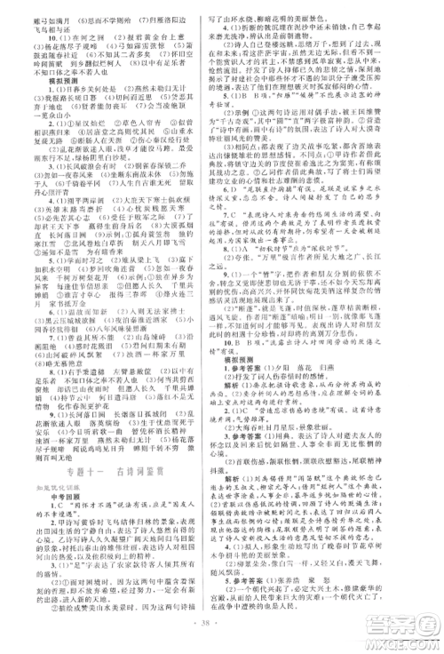 人民教育出版社2022初中总复习优化设计九年级语文人教版参考答案