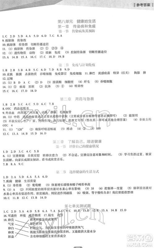 辽海出版社2022新课程生物能力培养八年级下册人教版D版大连专用答案 辽海出版社2022新课程生物能力培养八年级下册人教版D版大连专用答案