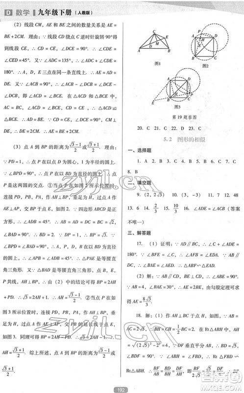 辽海出版社2022新课程数学能力培养九年级下册人教版D版大连专用答案