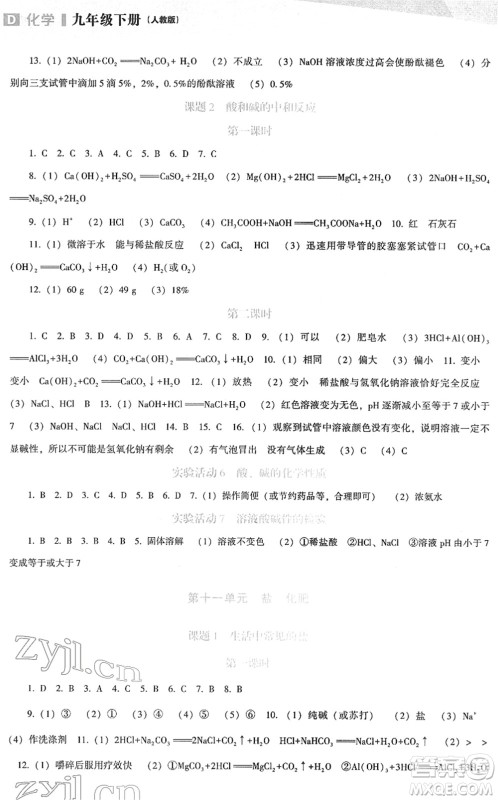 辽海出版社2022新课程化学能力培养九年级下册人教版D版大连专用答案
