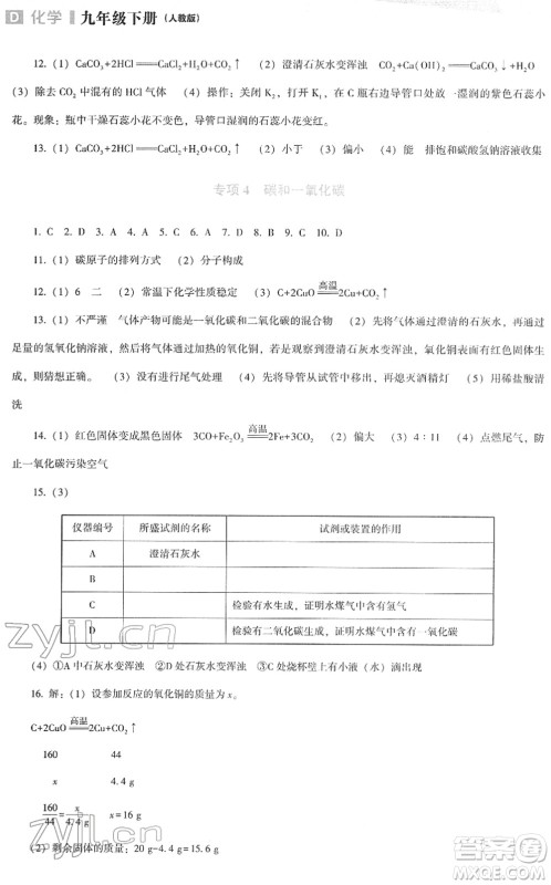 辽海出版社2022新课程化学能力培养九年级下册人教版D版大连专用答案