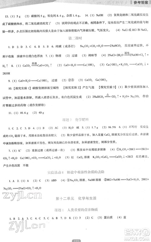 辽海出版社2022新课程化学能力培养九年级下册人教版D版大连专用答案