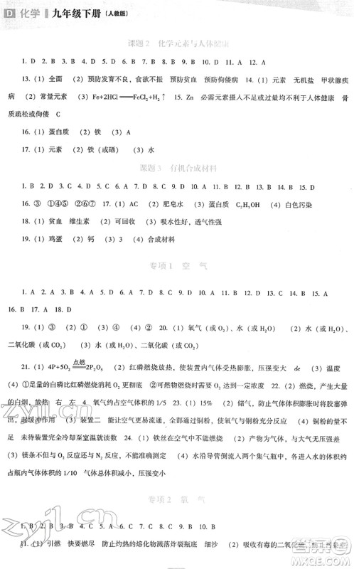 辽海出版社2022新课程化学能力培养九年级下册人教版D版大连专用答案