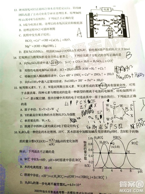 2022年汕头市普通高考第一次模拟考试试题化学答案