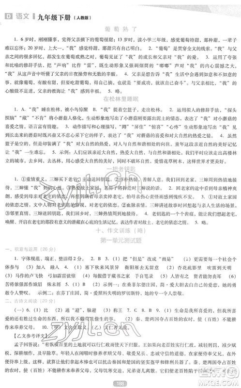 辽海出版社2022新课程语文能力培养九年级下册人教版D版大连专用答案