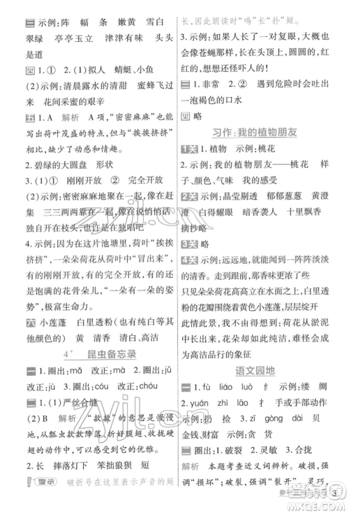 南京师范大学出版社2022一遍过三年级语文下册人教版参考答案